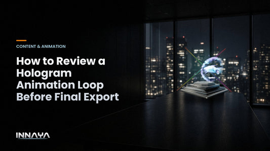 INNAYA 3D hologram fan showing a car hologram in a conference room, cover image for "How to Review a Hologram Animation Loop Before Final Export"