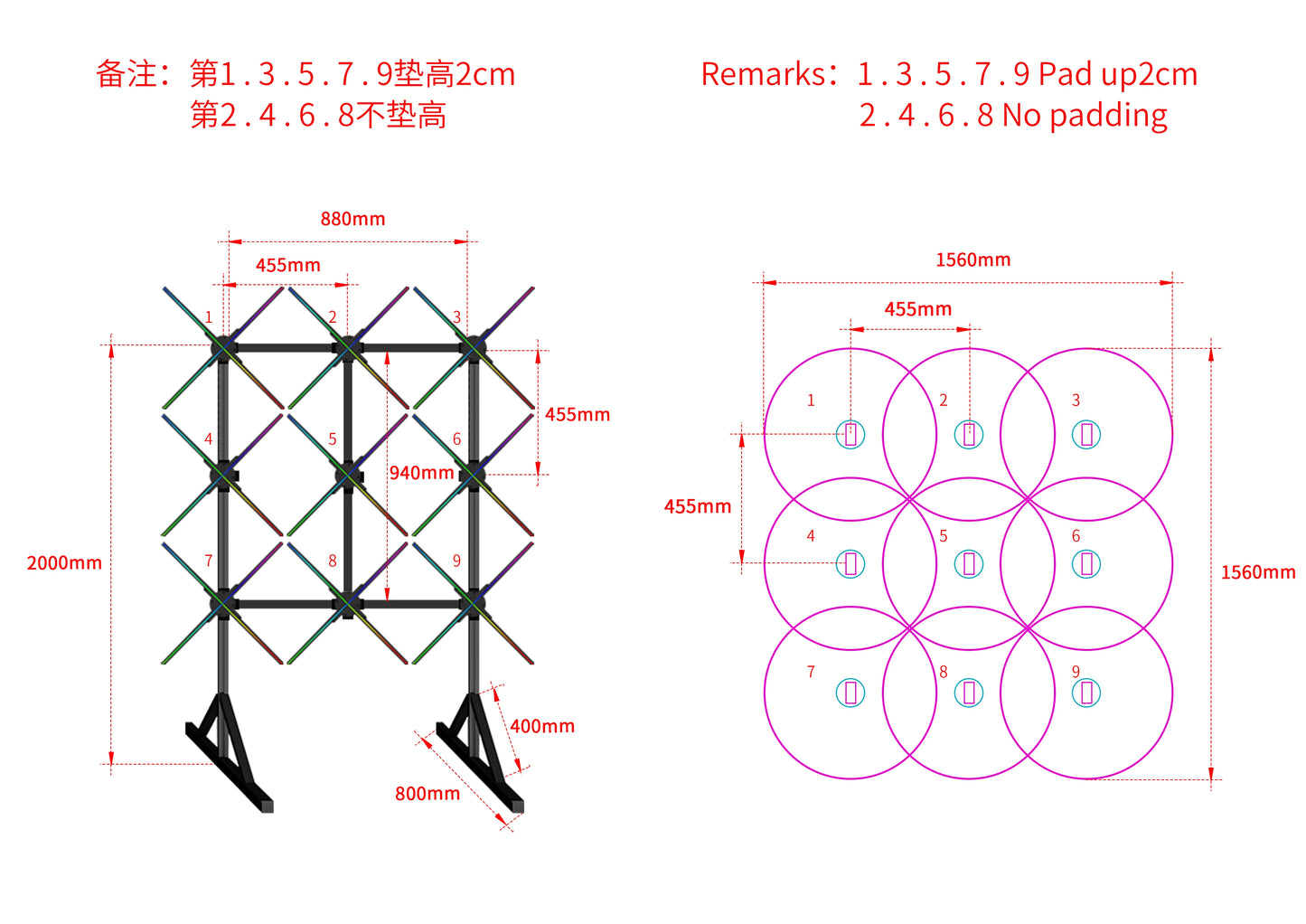 INNAYA 65cm 3D Hologram Fan Wall – 9-Piece HD Modular LED Display System