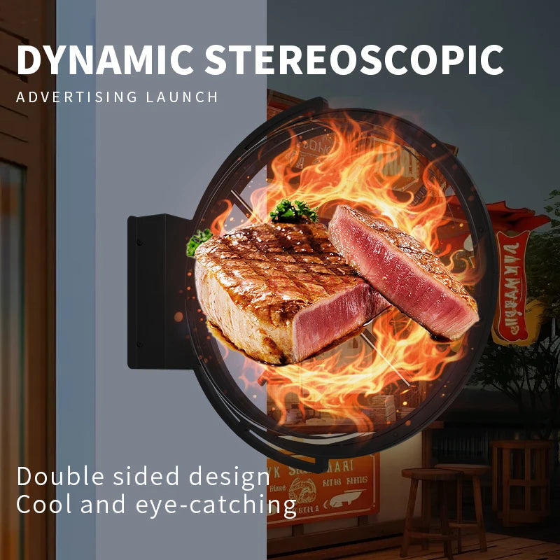 INNAYA 45CM dual-sided 3D hologram fan creating eye-catching floating advertising visuals.