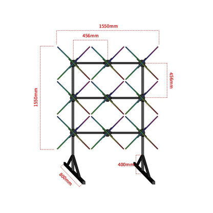 INNAYA 65cm 9-piece hologram fan wall with display dimensions and installation measurements.
