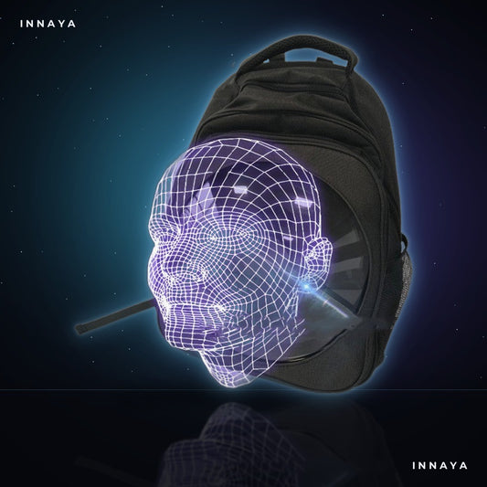 INNAYA Walking Billboard hologram fan backpack showing a 3D head